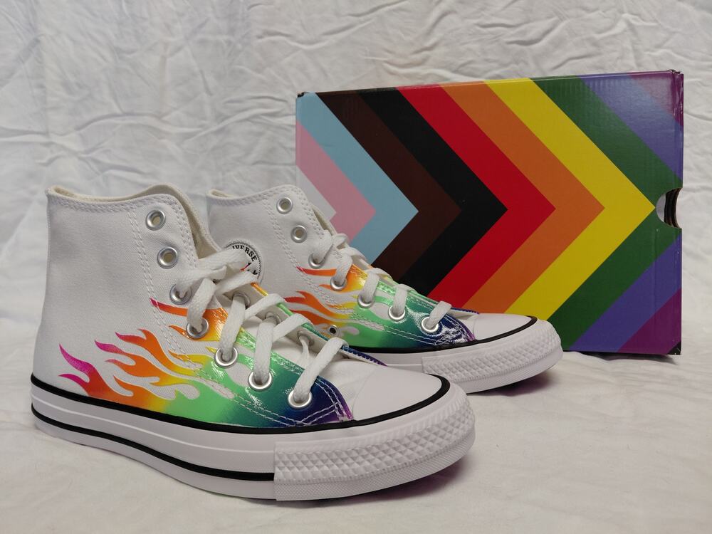 Converse Chuck Taylor All Star Pride Rainbow Flames High Top Sneakers NWB Size 6